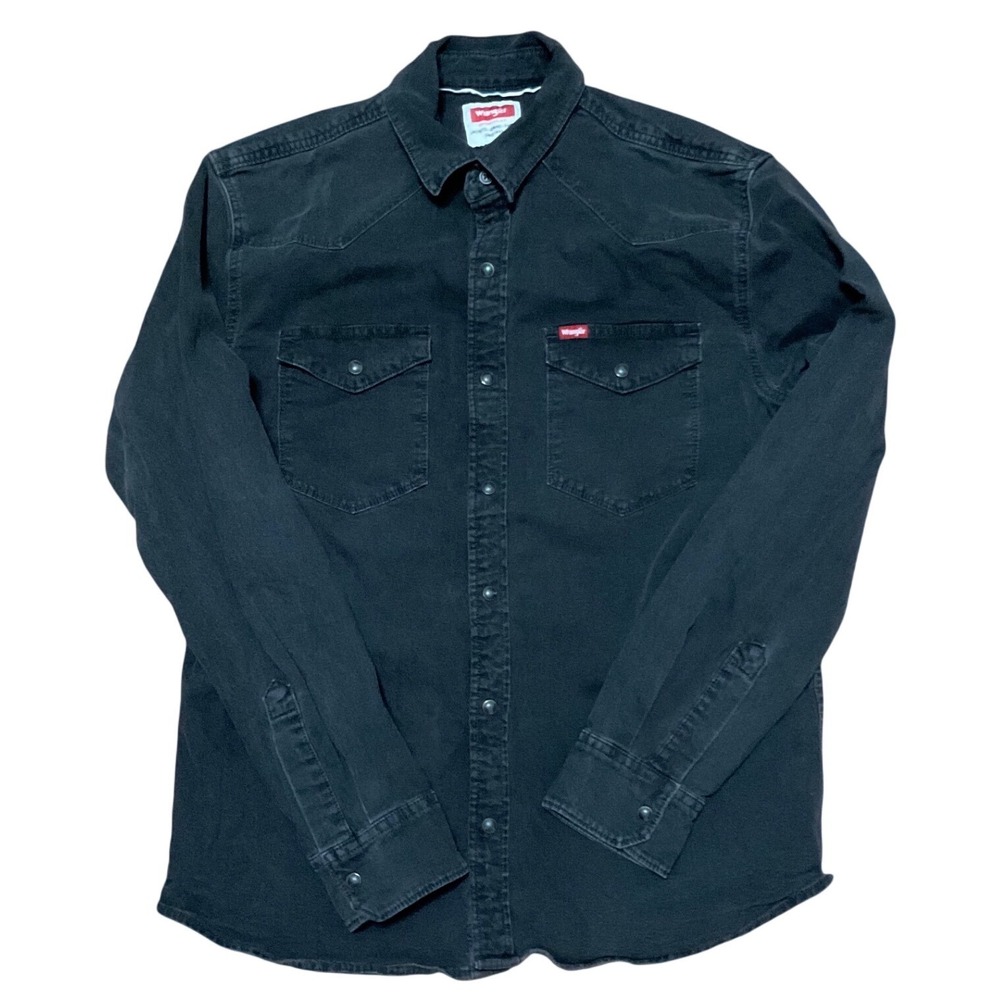 Wrangler Mens Western Pearl Snap Shirt Black Long Sleeve Denim Medium